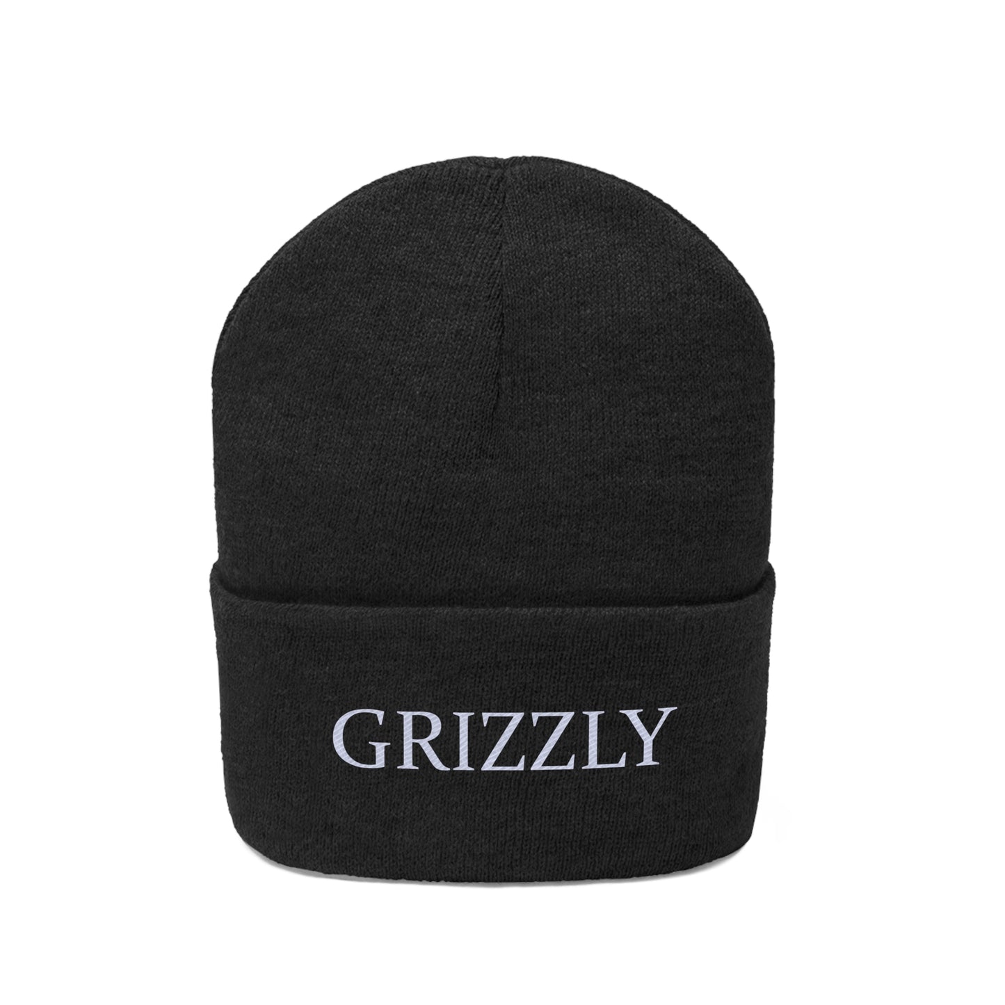 GGC Grizzly Knit Beanie - White/Black Font