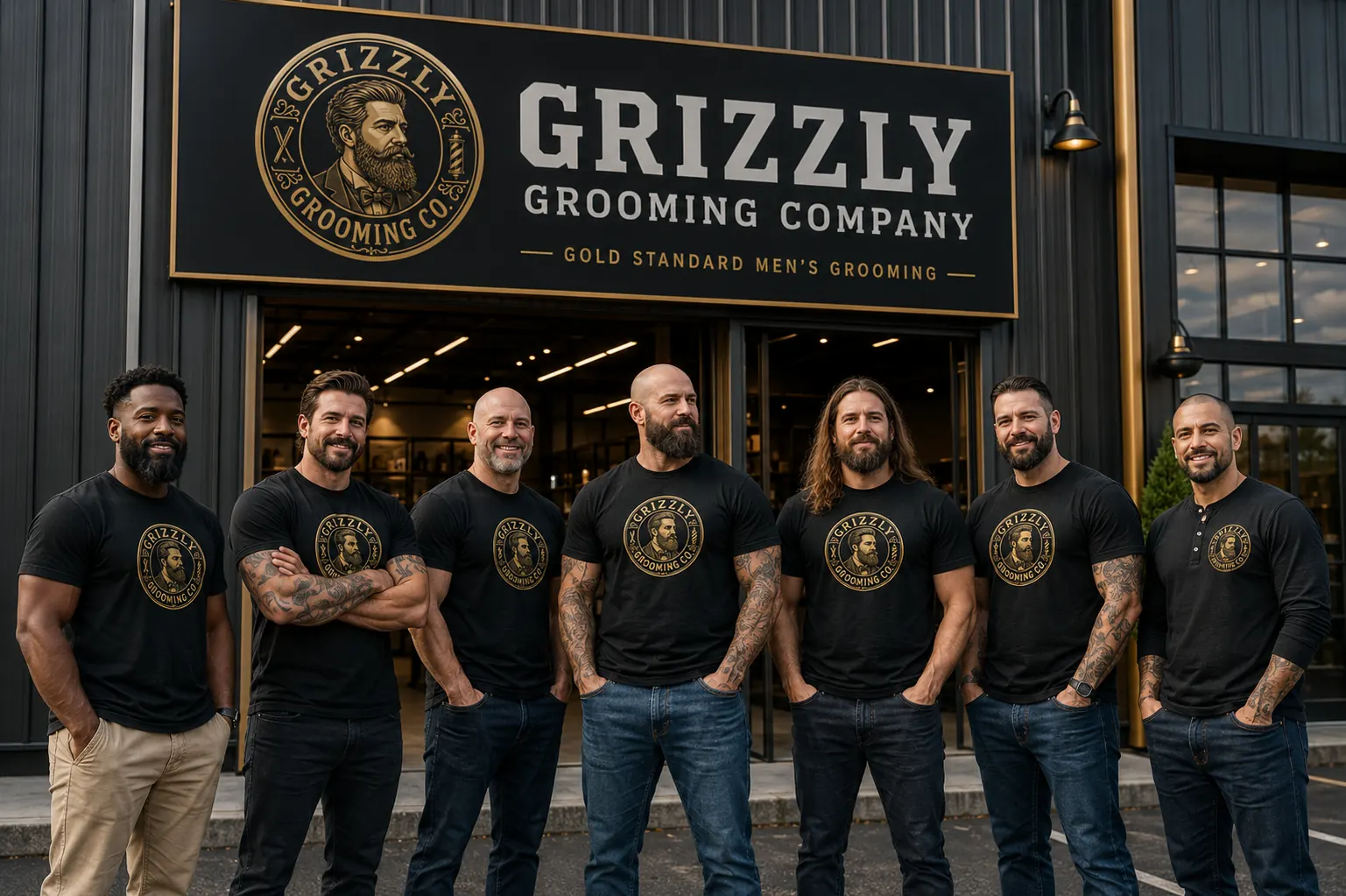 Grizzly Grooming Co. Brotherhood members gathered outdoors