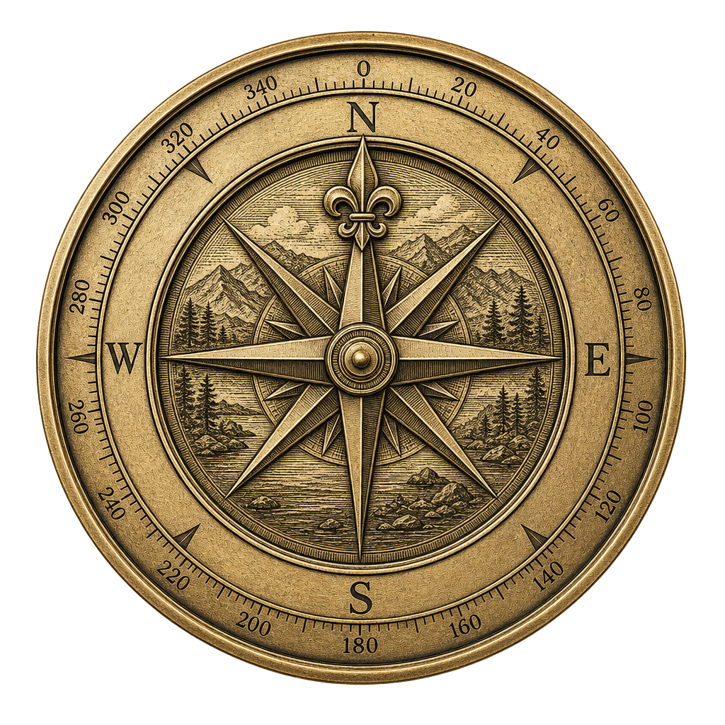 Engraved brass expedition compass medallion