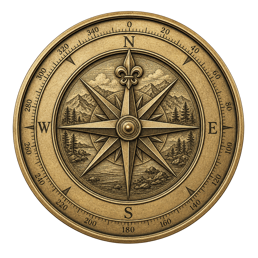 Engraved brass expedition compass medallion