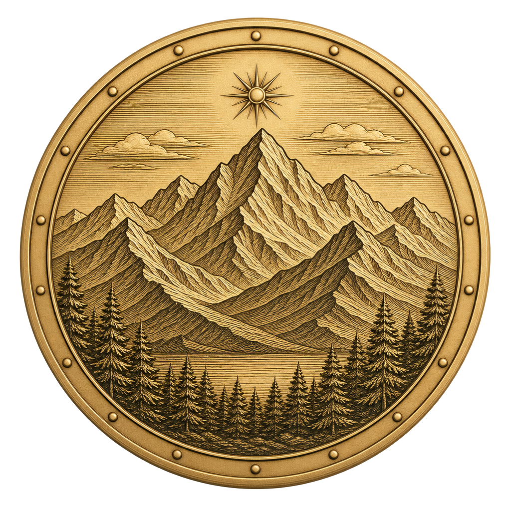 Engraved mountain range heritage medallion